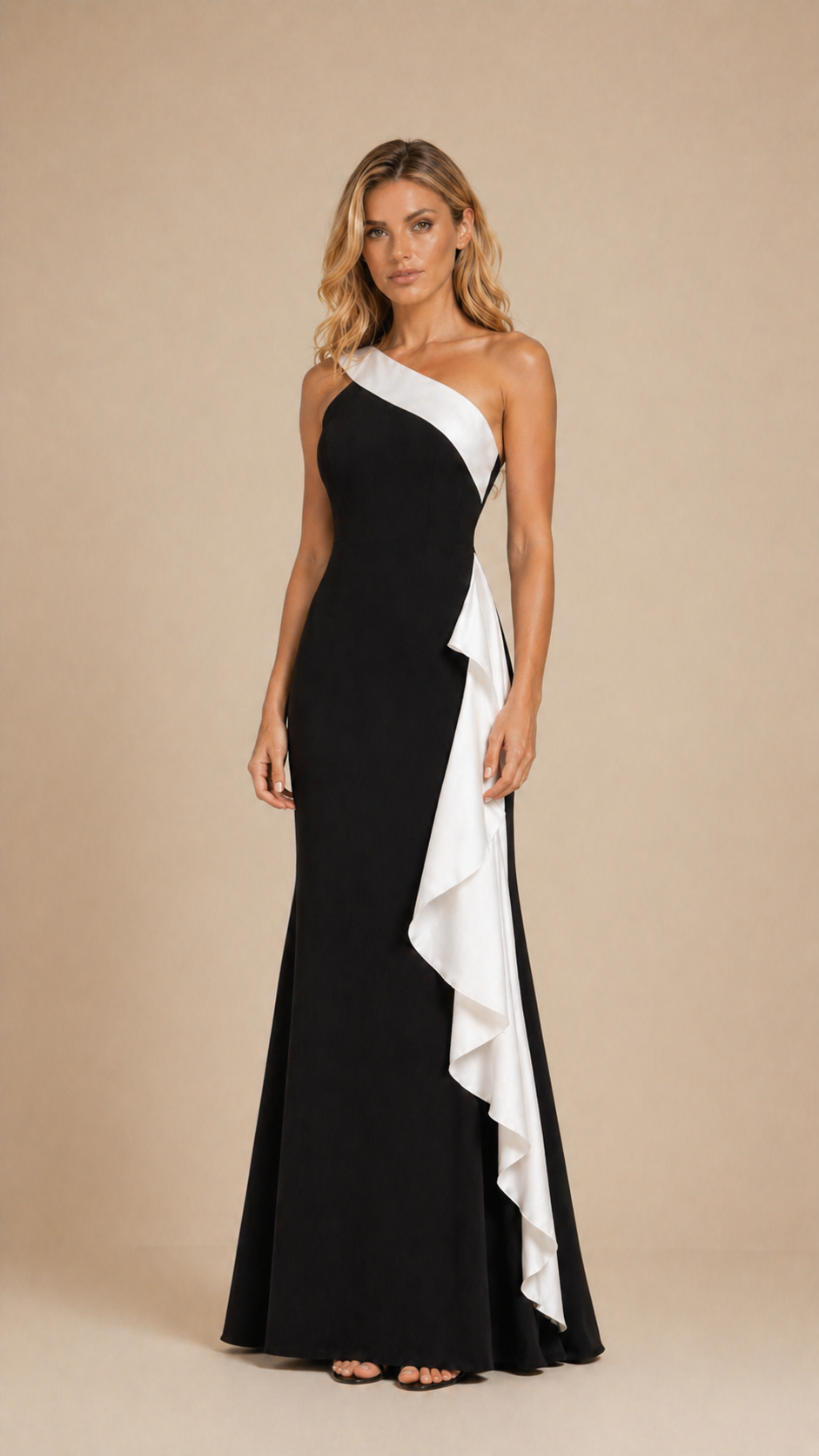 VALERIA CONTRAST RUFFLE MAXI DRESS