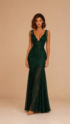 LIVIA OLIVE SEQUIN HALTER MAXI DRESS