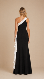 VALERIA CONTRAST RUFFLE MAXI DRESS