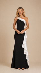 VALERIA CONTRAST RUFFLE MAXI DRESS