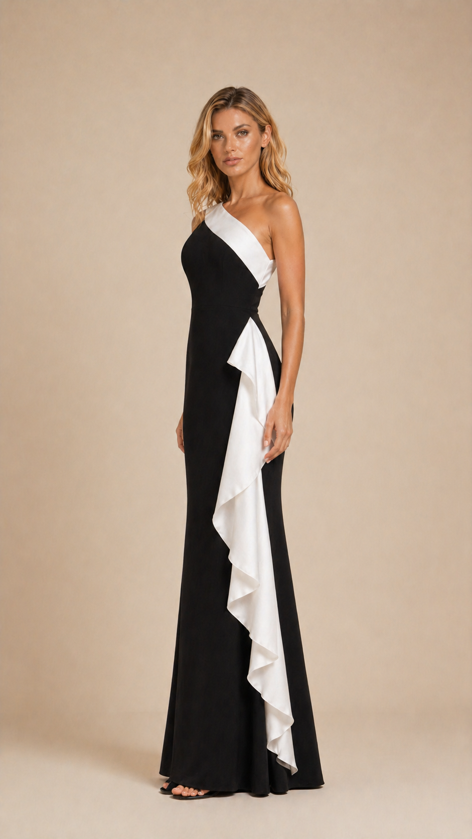 VALERIA CONTRAST RUFFLE MAXI DRESS