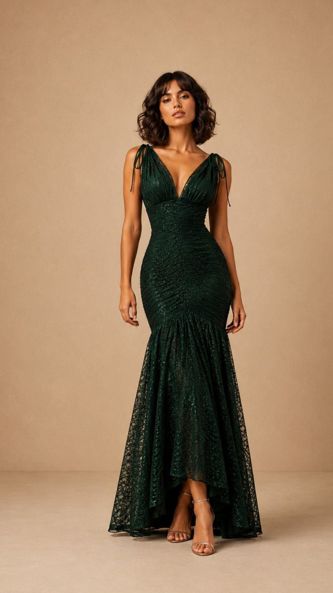 LIVIA OLIVE SEQUIN HALTER MAXI DRESS