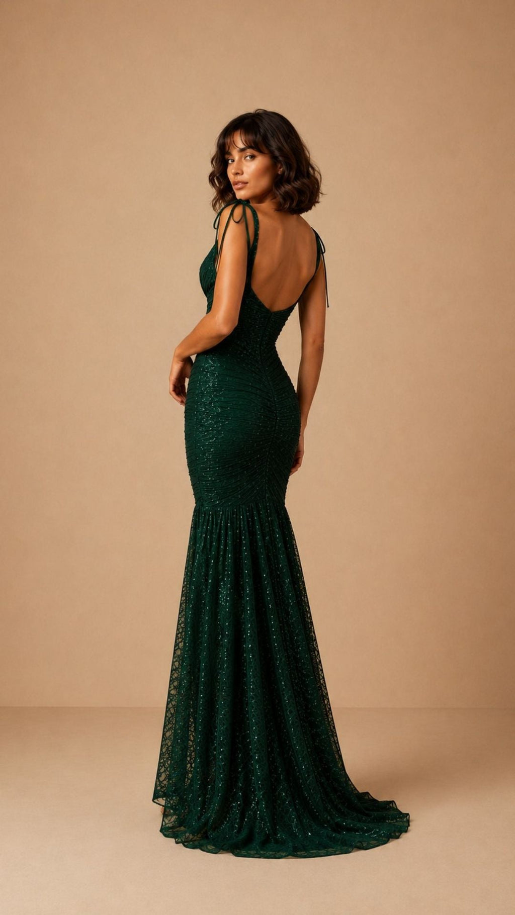 LIVIA OLIVE SEQUIN HALTER MAXI DRESS