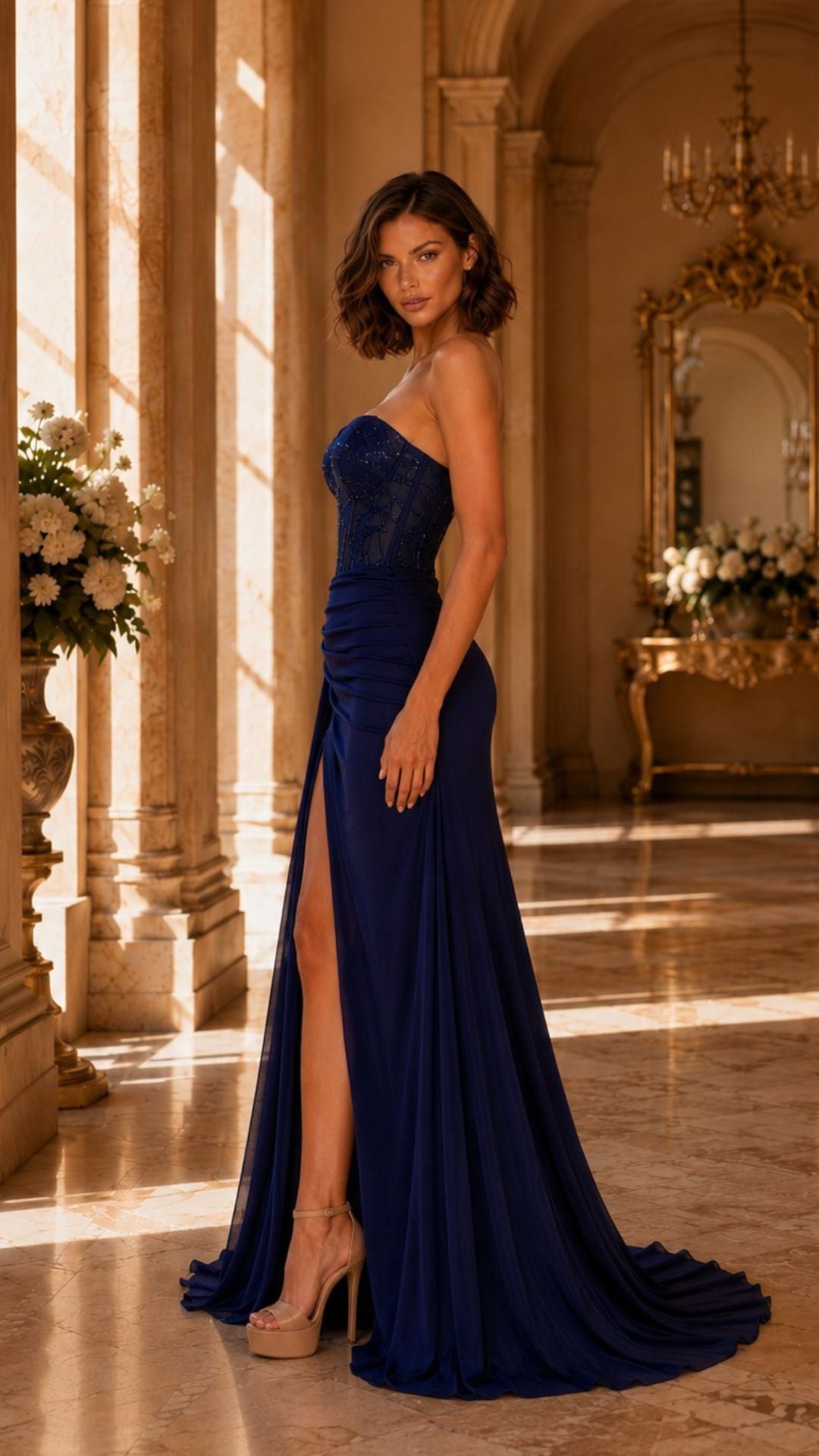 CELESTE NAVY CORSET GOWN