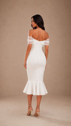 ISABELLA WHITE OFF-SHOULDER MIDI DRESS