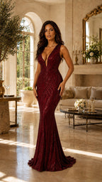 AURELIA BURGUNDY EMBELLISHED MAXI DRESS
