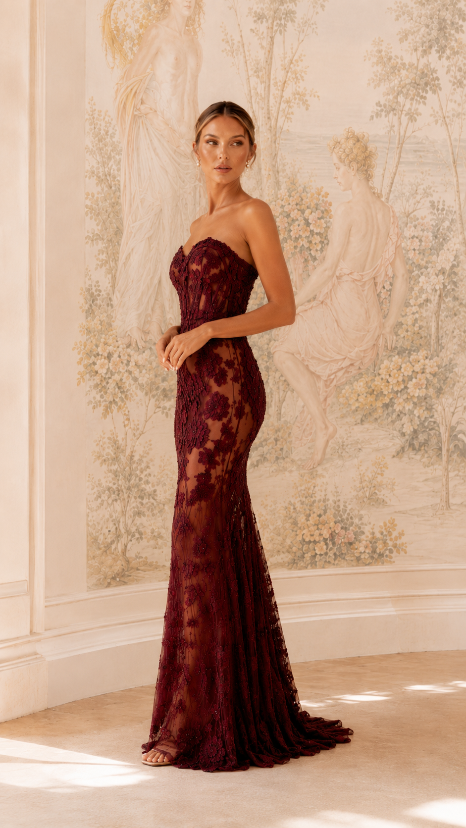 FIORELLA FLORAL LACE MAXI DRESS