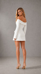 AMARA BLUSH OFF-SHOULDER MINI DRESS