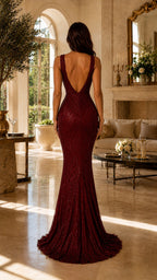 AURELIA BURGUNDY EMBELLISHED MAXI DRESS