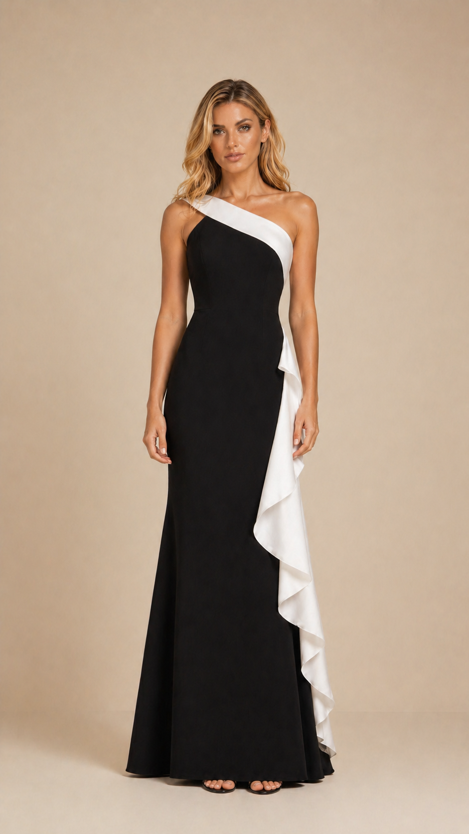 VALERIA CONTRAST RUFFLE MAXI DRESS