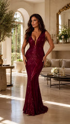 AURELIA BURGUNDY EMBELLISHED MAXI DRESS