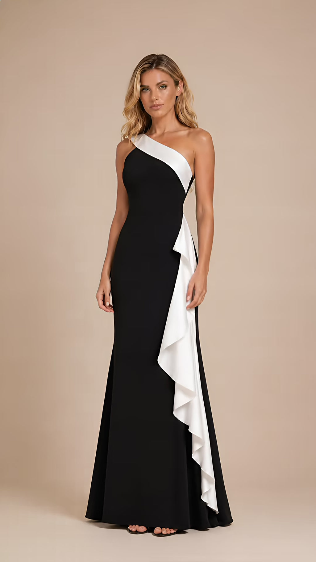 VALERIA CONTRAST RUFFLE MAXI DRESS