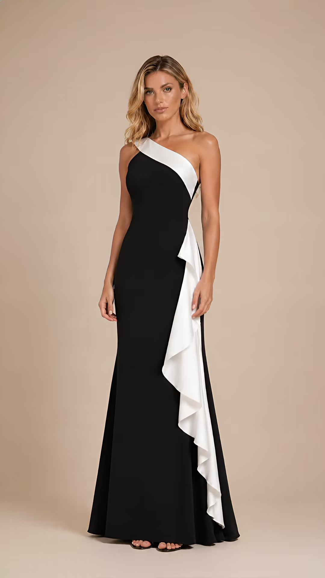 VALERIA CONTRAST RUFFLE MAXI DRESS